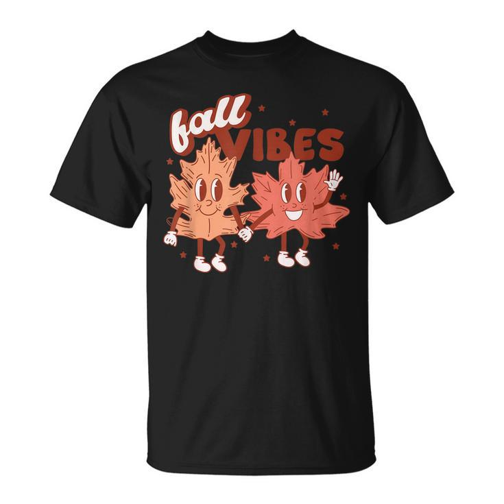 Fall Vibes Pumpkins Leaves Autumn Vibes Red With Gold T-shirt