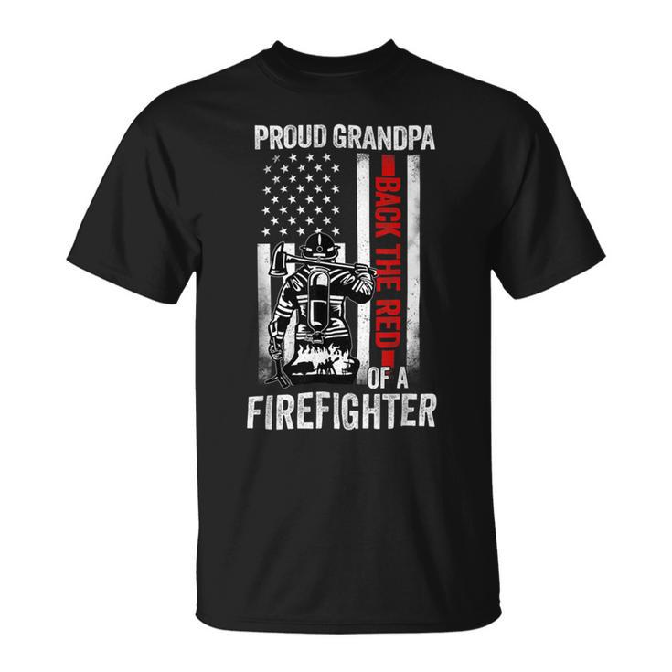 Firefighter Proud Grandpa Of A Firefighter Back The Red American Flag Unisex T-Shirt