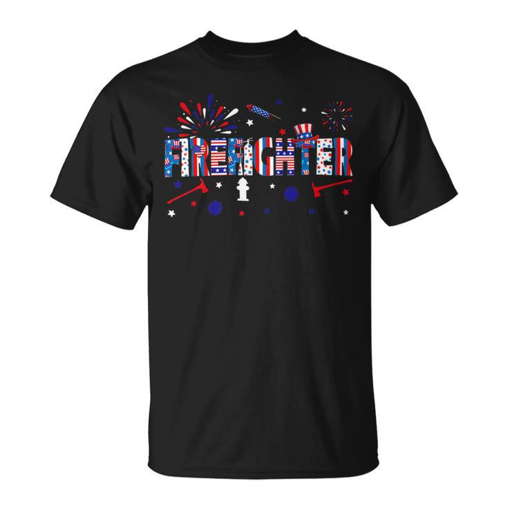 Firefighter Retro American Flag Firefighter Jobs 4Th Of July Fathers Day V2 Unisex T-Shirt