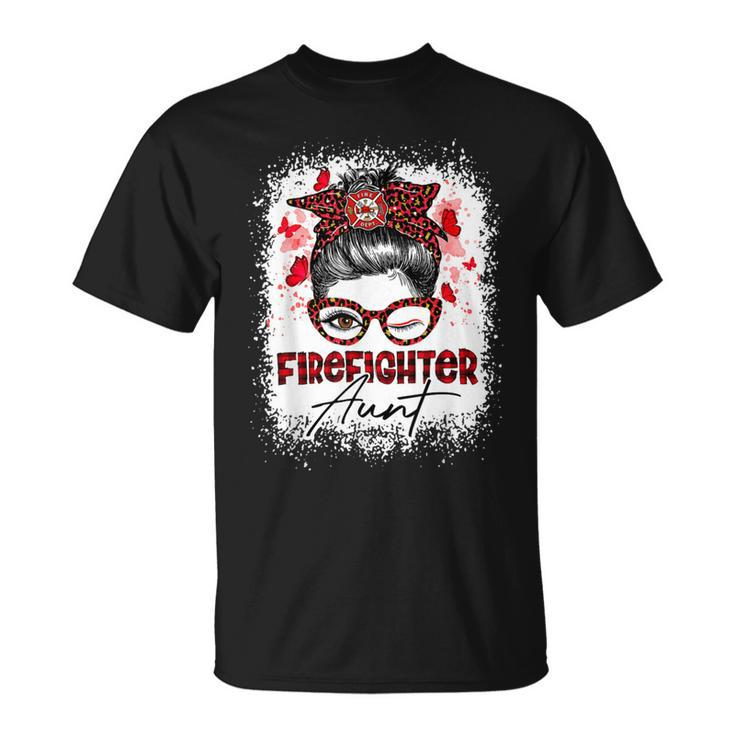 Firefighter The Red Proud Firefighter Fireman Aunt Messy Bun Hair Unisex T-Shirt