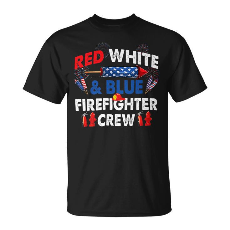 Firefighter Us Flag Red White & Blue Firefighter Crew 4Th Of July Unisex T-Shirt