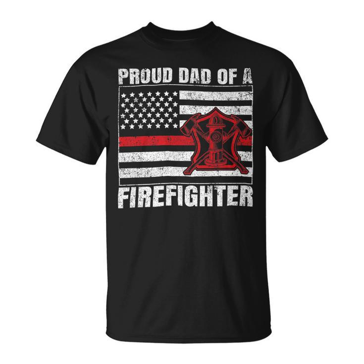 Firefighter Vintage Usa Flag Proud Dad Of A Firefighter Fathers Day Unisex T-Shirt