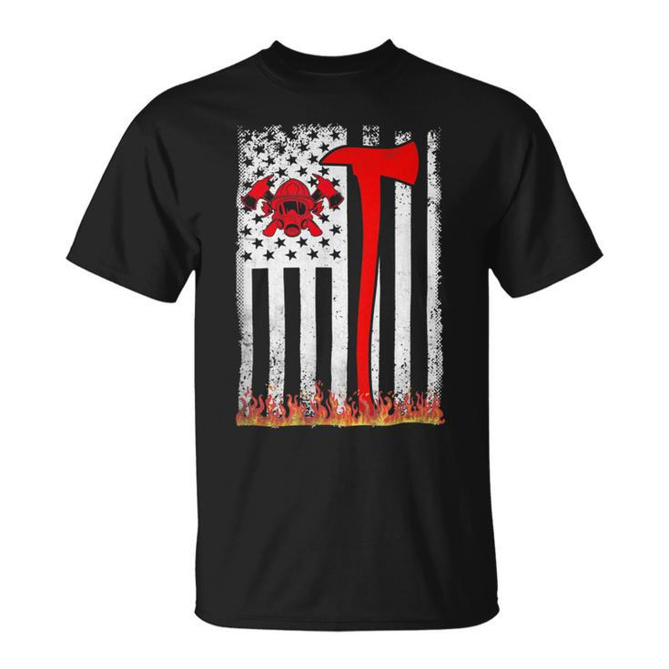 Firefighter Wildland Firefighter Axe American Flag Thin Red Line Fire Unisex T-Shirt
