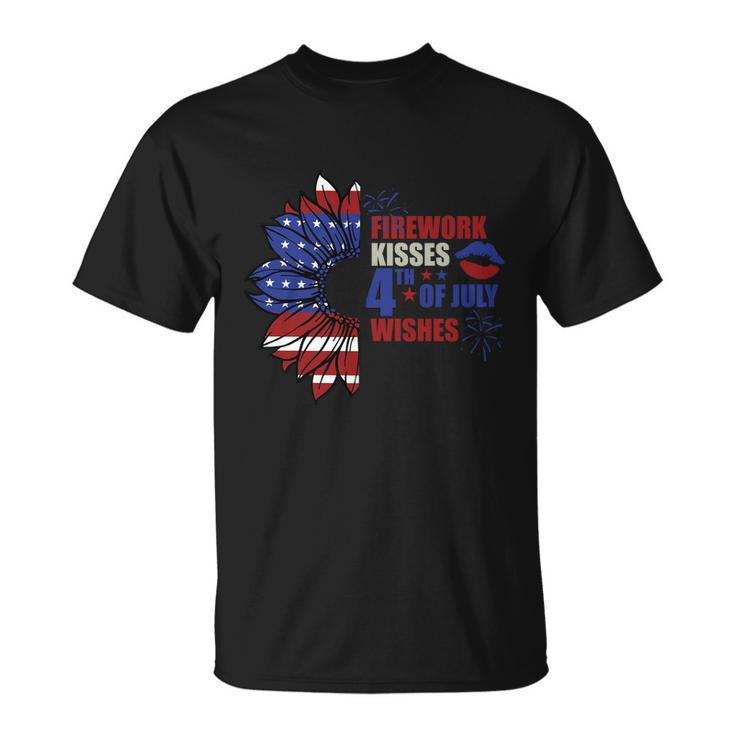 Firework Kiss 4Th Of July Wishes Proud American T-shirt