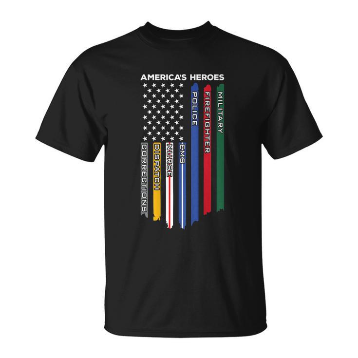 First Responders Police Military Firefighter Nurse Back Tshirt Unisex T-Shirt