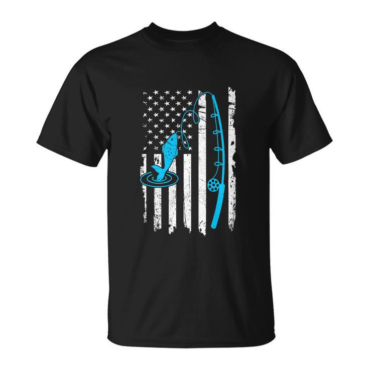 Fishing American Flag Fishing Funny Vintage Unisex T-Shirt