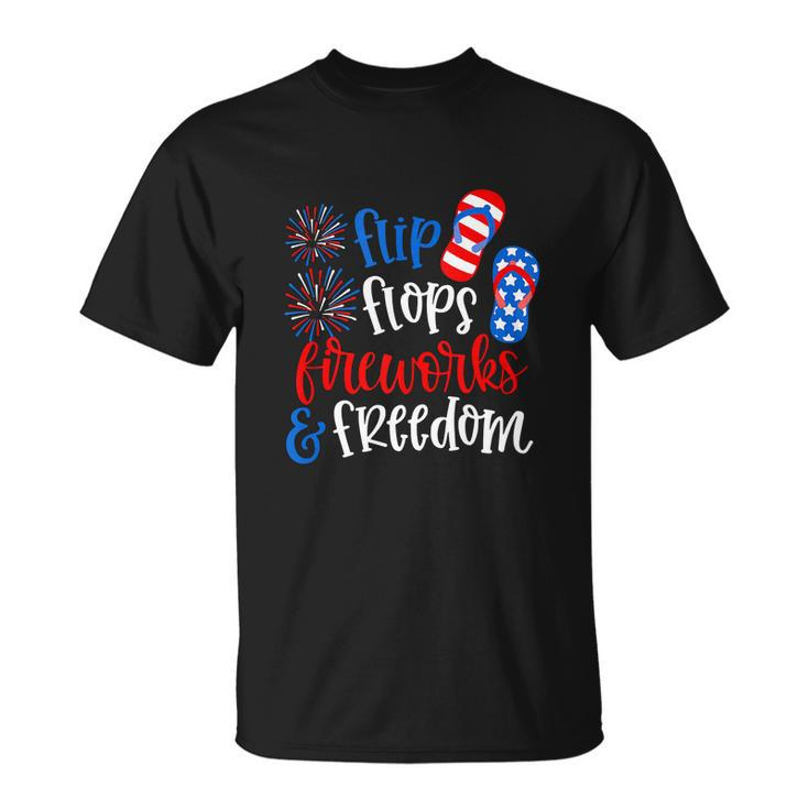 Flip Flops Fireworks Funny 4Th Of July Us Flag Unisex T-Shirt