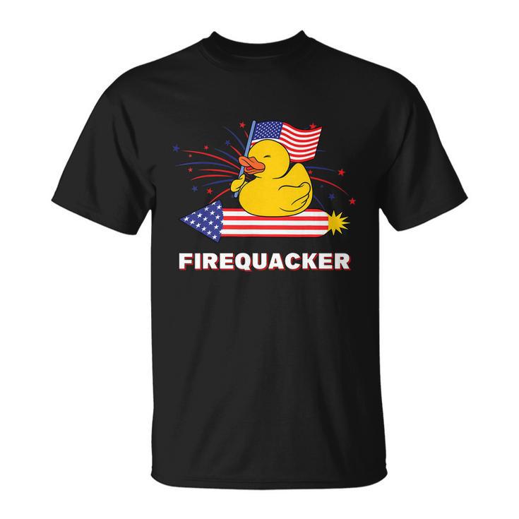 Fourth Of July Usa Patriotic Firecracker Rubber Duck Gift Unisex T-Shirt