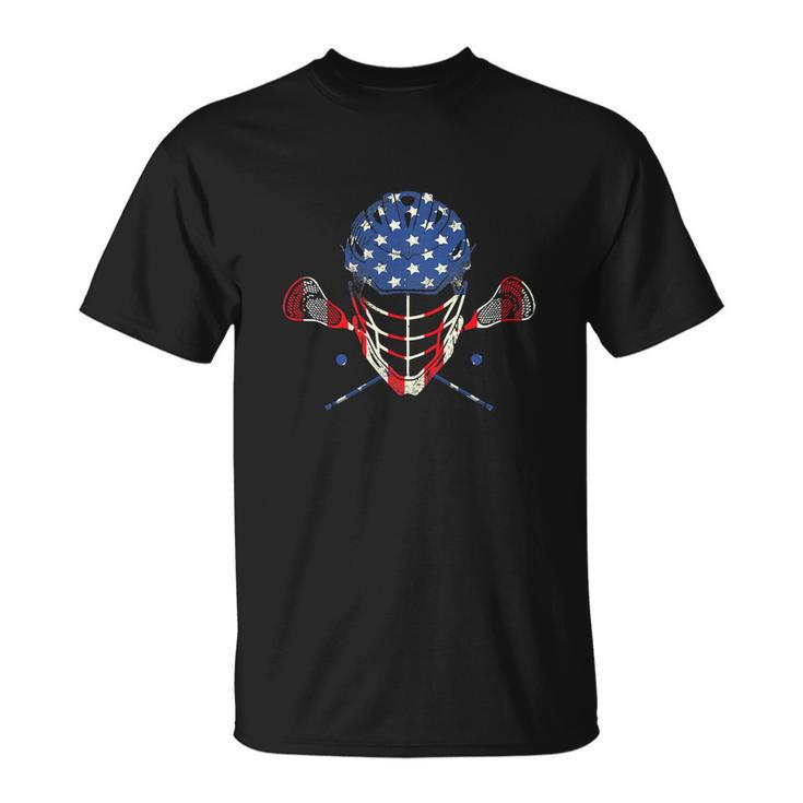 Funny 4Th Of July Lax Helmet Sticks American Flag Lacrosse Unisex T-Shirt