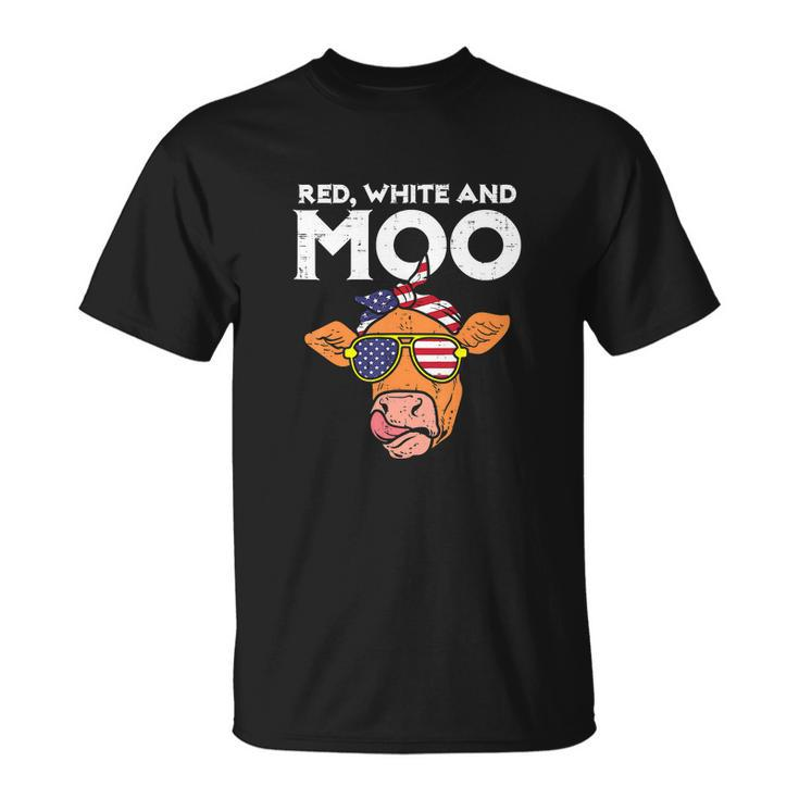 Funny 4Th Of July Red White And Moo Patriotic Cow Usa Flag Unisex T-Shirt