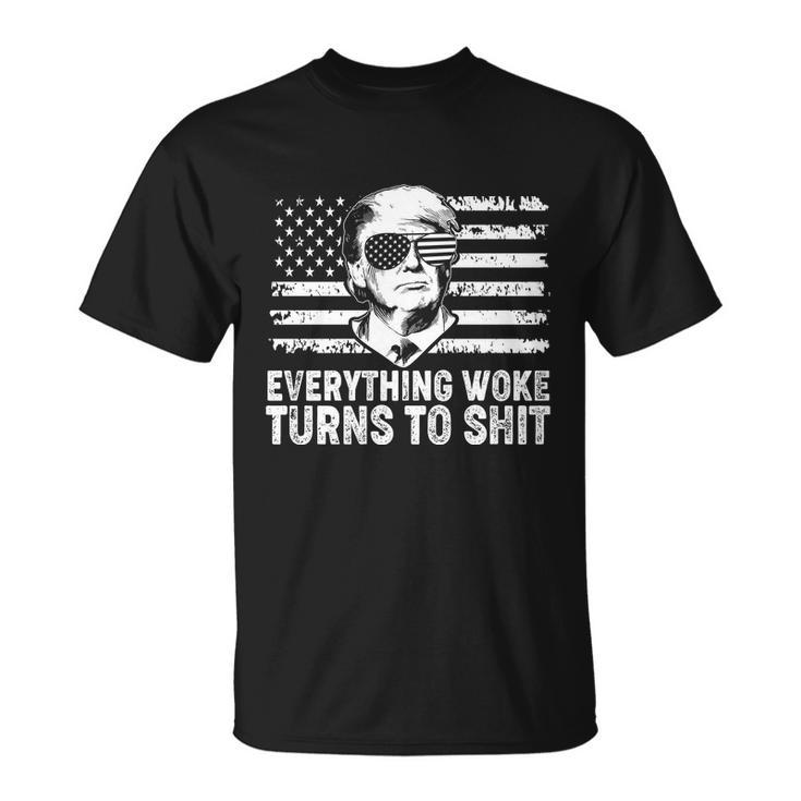 Funny Anti Biden Everything Woke Turns To Shit Funny Trump V2 Unisex T-Shirt