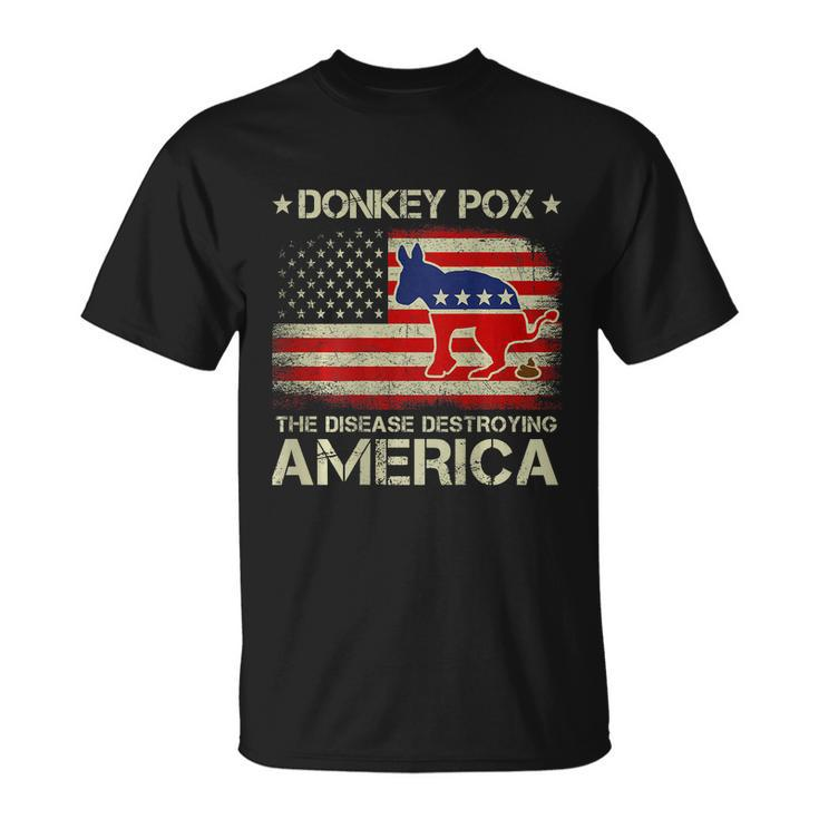 Funny Biden Donkey Pox The Disease Destroying Vintage America Flag Unisex T-Shirt