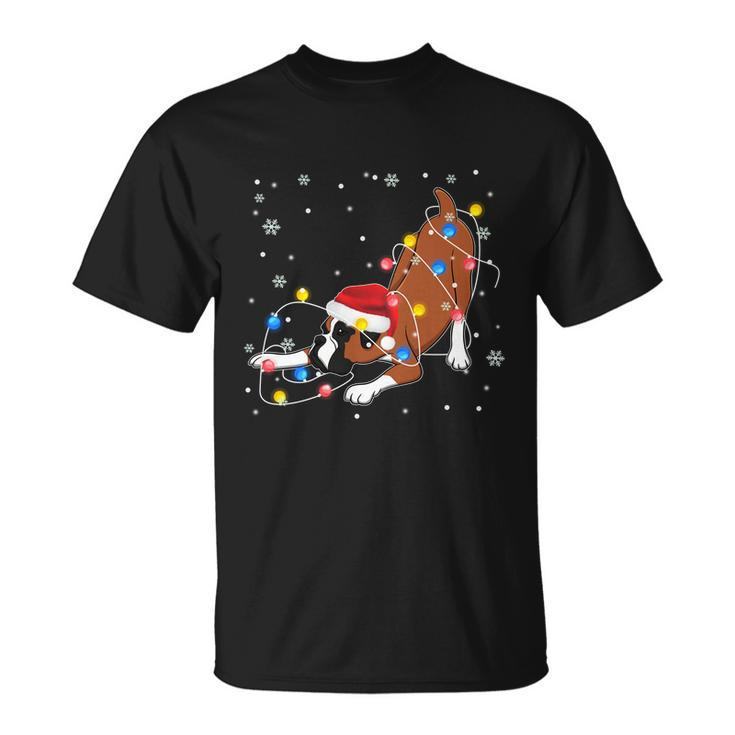 Funny Boxer Santa Hat Christmas Lights Xmas Dog Lover Owner Gift Unisex T-Shirt
