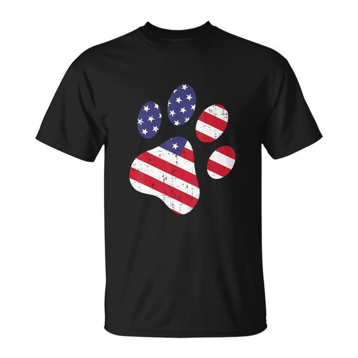 Funny Dog Paw American Flag Cute 4Th Of July Unisex T-Shirt