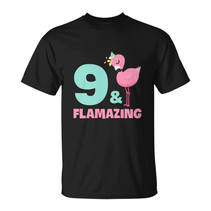 Funny Flamingo Girl Birthday Party 9 Years Old Unisex T-Shirt