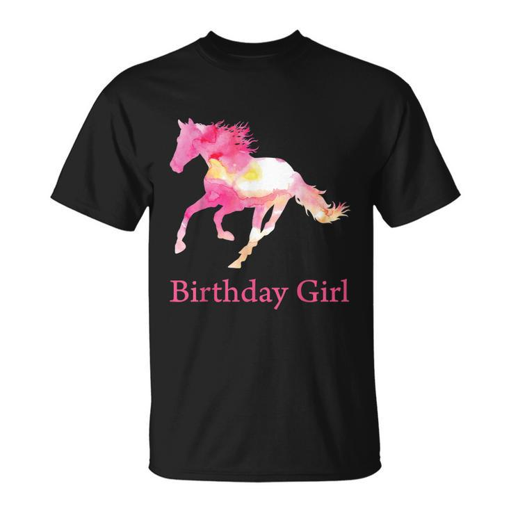 Funny Gift For Girls Kids Birthday Pink Watercolor Horse Gift Unisex T-Shirt