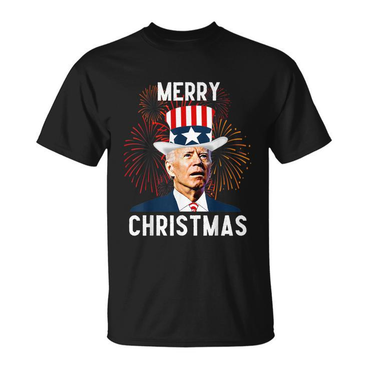 Funny Joe Biden Merry Christmas For Fourth Of July Tshirt Unisex T-Shirt