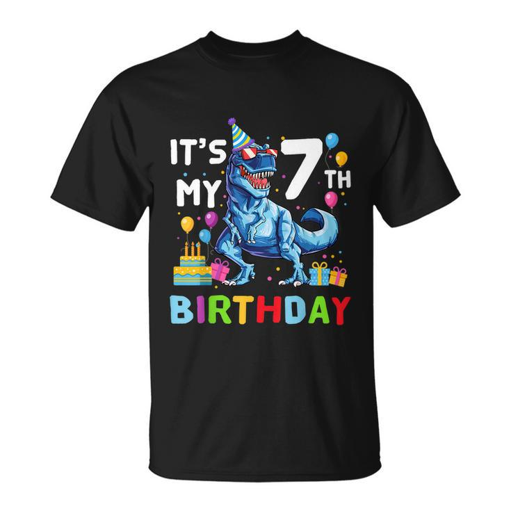 Funny Kids Its My 7Th Birthday Gift Happy 7 Year Trex Gift Unisex T-Shirt