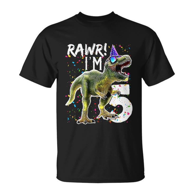Funny Kids Rawr Im 5 5Th Birthday Party Gift T Rex Dinosaur Gift For Boys Gift Tshirt Unisex T-Shirt