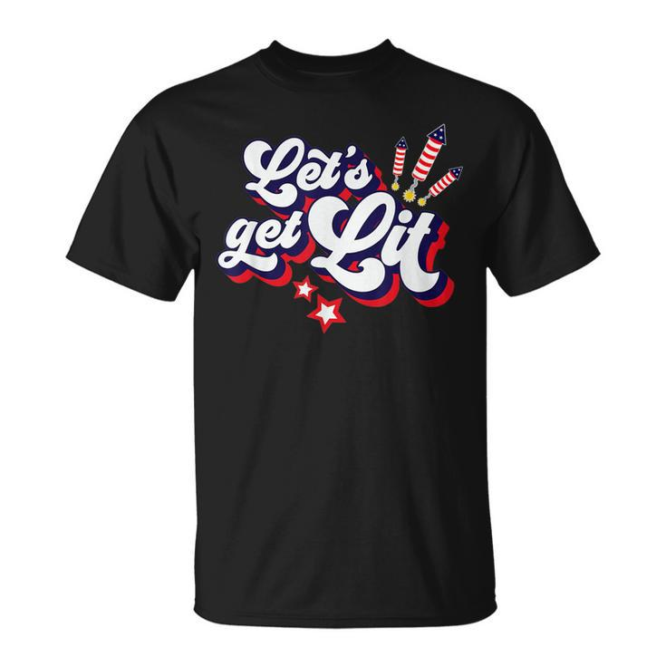 Funny Lets Get Lit Fireworks 4Th Of July Retro Vintage  Unisex T-Shirt