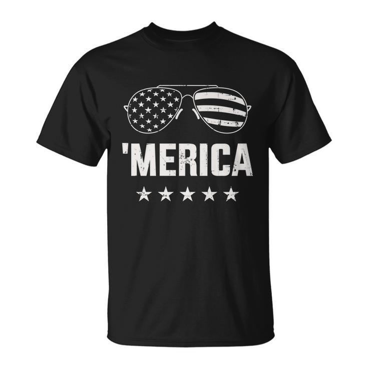 Funny Merica With Sunglasses And Flag For 4Th Of July Unisex T-Shirt