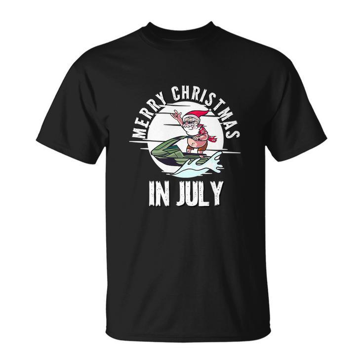 Funny Merry Christmas In July Santa On A Jetski Summer Unisex T-Shirt