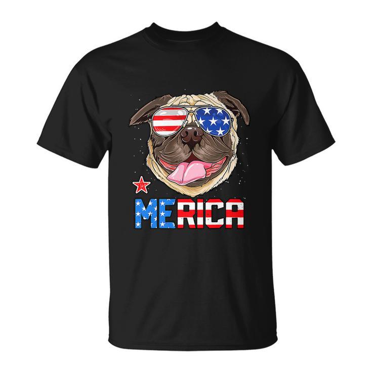 Funny Pug 4Th Of July Merica American Flag Unisex T-Shirt