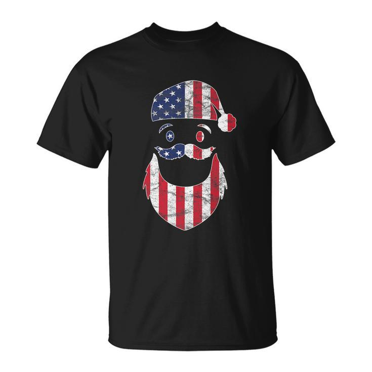 Funny Santa Claus Face American Flag Christmas For 4Th Of Flag Unisex T-Shirt