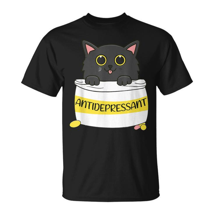 Fur Antidepressant Cute Black Cat Illustration Pet Lover  Unisex T-Shirt