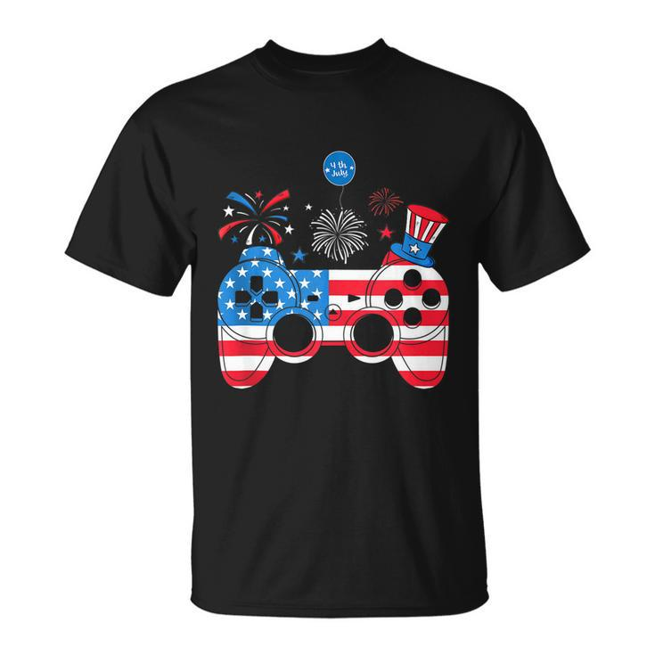 Gamer Video Gaming 4Th Of July Funny Men Boys American Flag Unisex T-Shirt