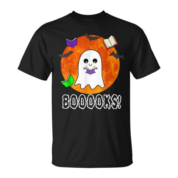 Ghost Book Boo Reading Booooks Halloween Library Teachers T-shirt
