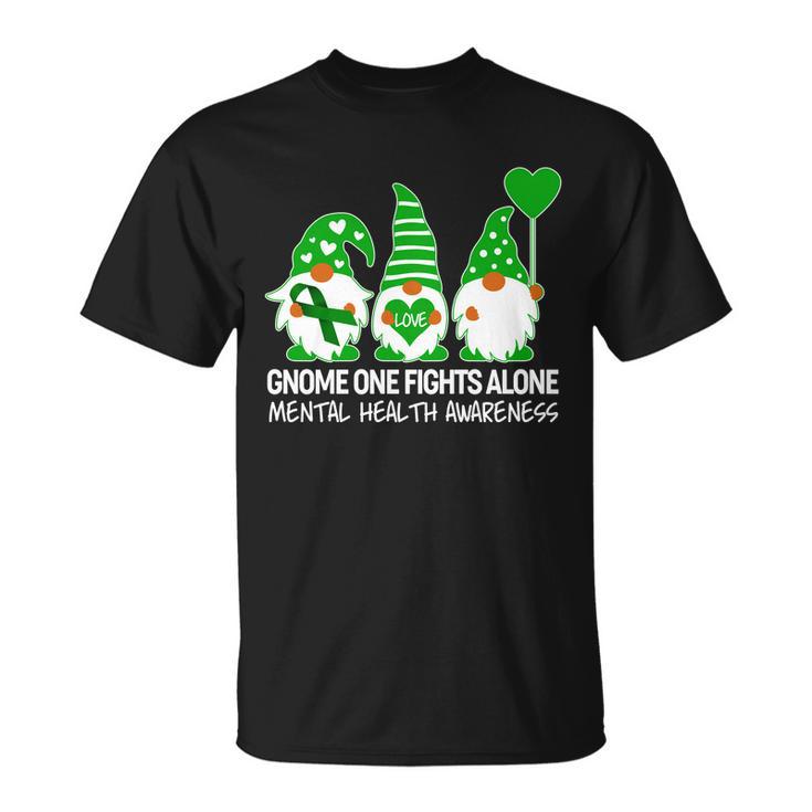 Gnome One Fights Alone Mental Health Awareness Unisex T-Shirt