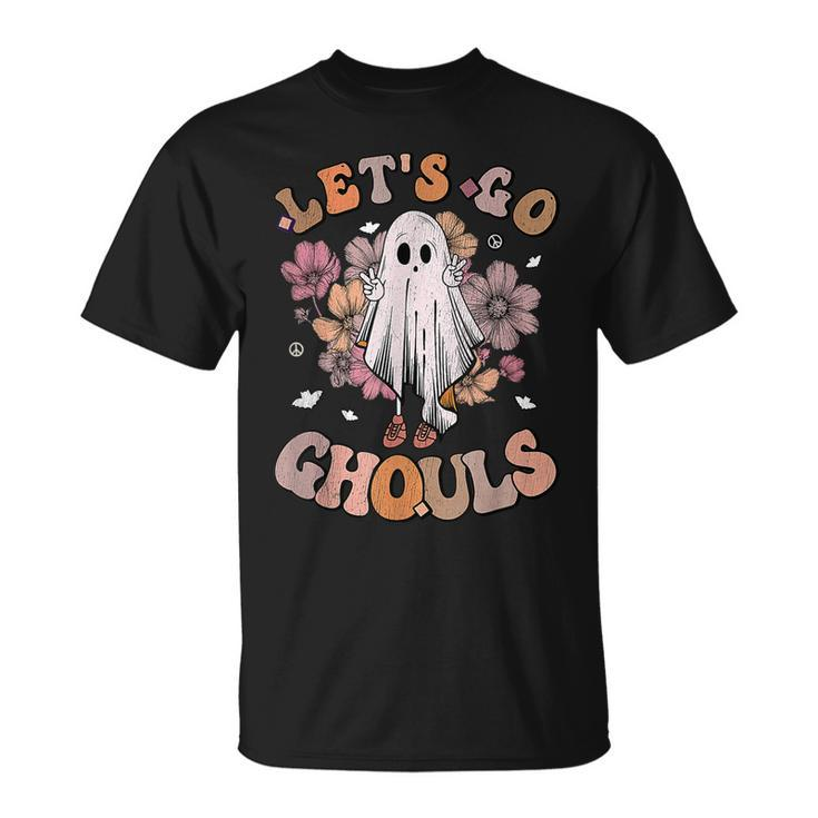 Lets Go Ghouls Ghost 70S Hippie Halloween Fall Retro Groovy T-shirt