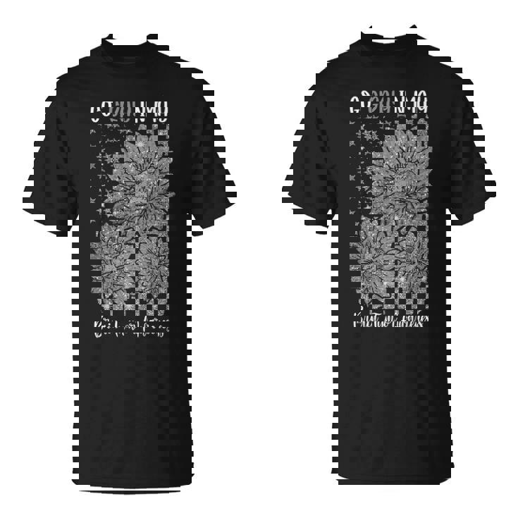 Go Gray In May Brain Cancer Tumor Gray Us Flag Sunflower T-shirt