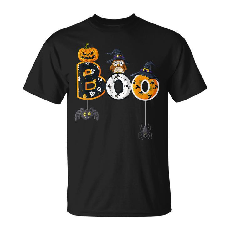 Halloween Boo Owl With Witch Hat Spiders Boys Girls Kids  Unisex T-Shirt