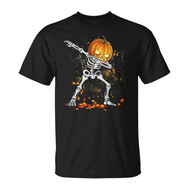 Halloween Boys Dabbing Skeleton Scary Pumpkin Jack O Lantern V12 T-shirt