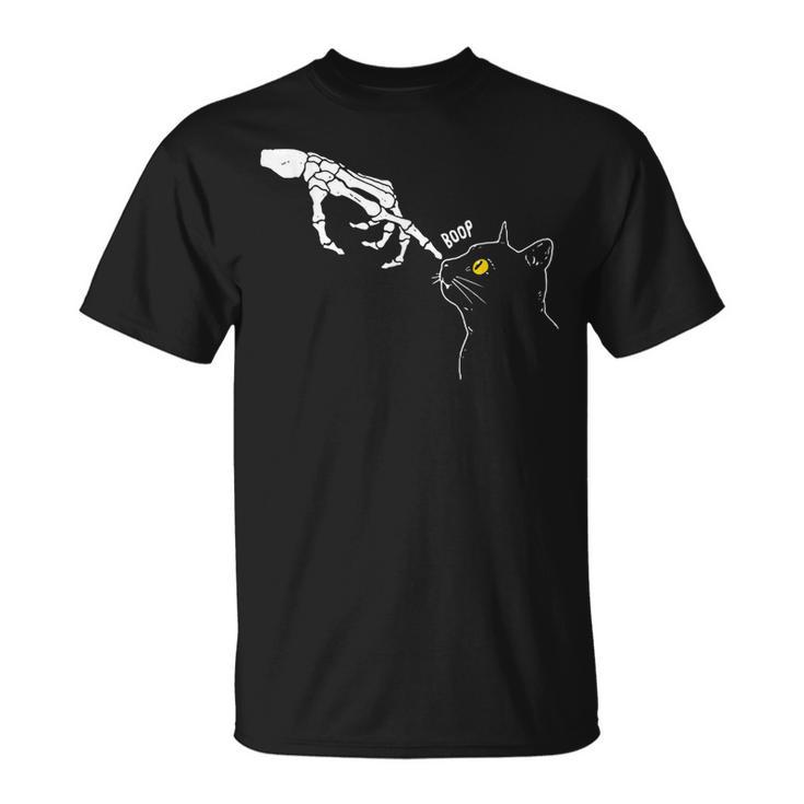 Halloween Cat Black Lover Skeleton Hand Boop Funny  Unisex T-Shirt