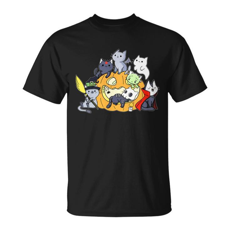 Halloween Cats Anime Cat Kawaii Neko Pumpkin Cat Lover Halloween T-Shirt