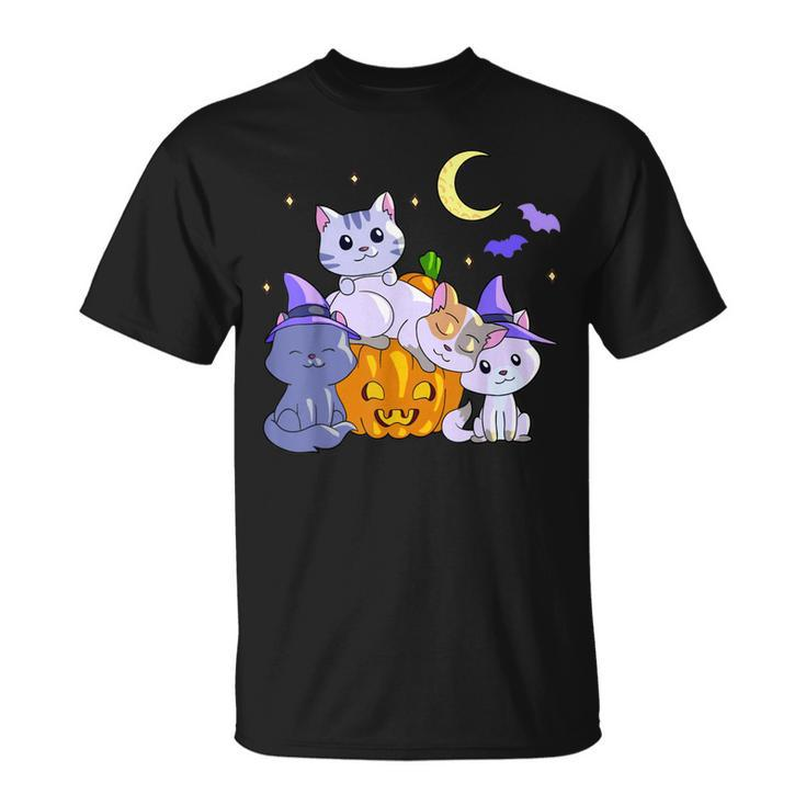 Halloween Cats Anime Cat Kawaii Neko Pumpkin Cat Lover Witch V3 T-shirt