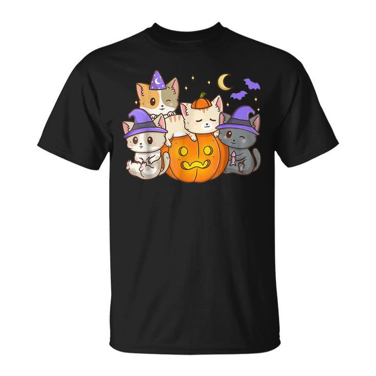 Halloween Cats Anime Cat Kawaii Neko Pumpkin Cat Lover Witch V4 T-shirt
