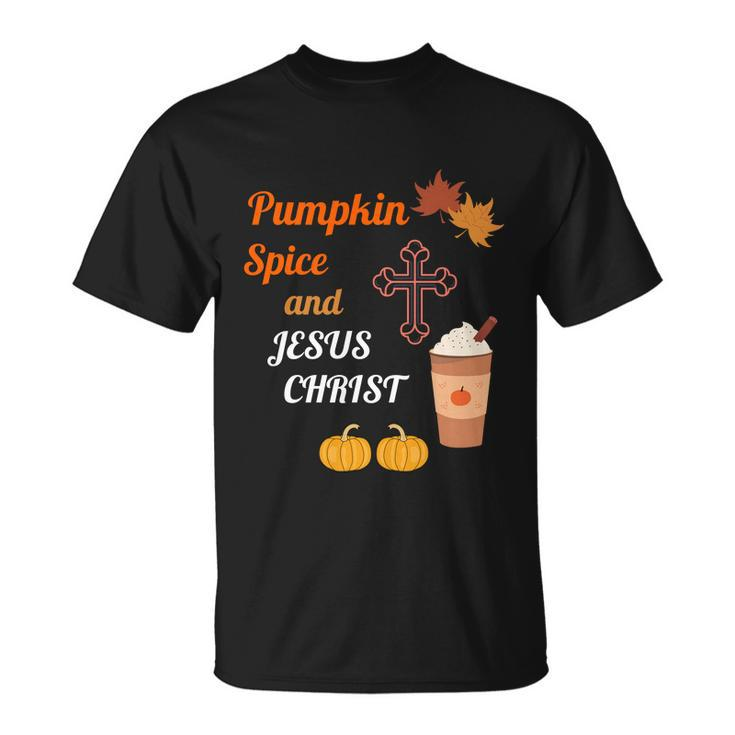 Halloween Cute Pumpkin Spice And Jesus Christ Fall  T-Shirt