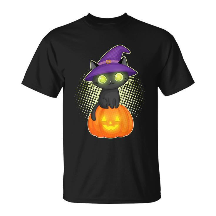 Halloween Cute Halloween Cute Witch Kitten With Pumpkin T-Shirt