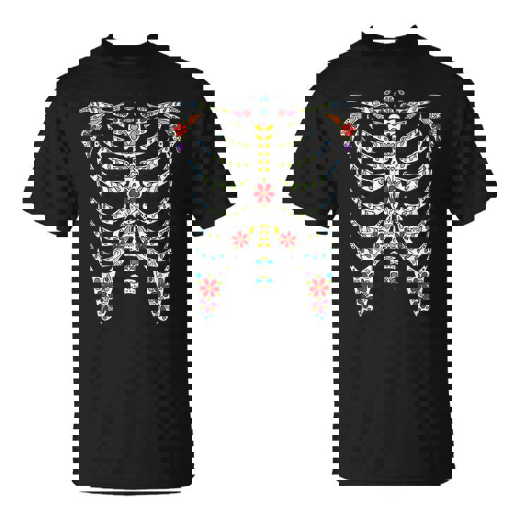 Halloween Day Of Dead Skeleton Flowers Decorated Men Women T-shirt Graphic Print Casual Unisex Tee