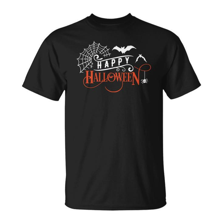 Halloween Funny Happy Halloween Orange And White Men Women T-shirt Graphic Print Casual Unisex Tee
