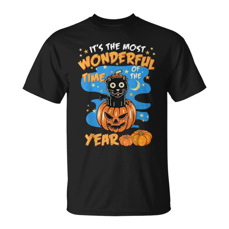Halloween Its The Most Wonderful Time Of The Year Cat Witch T-shirt - Thegiftio
