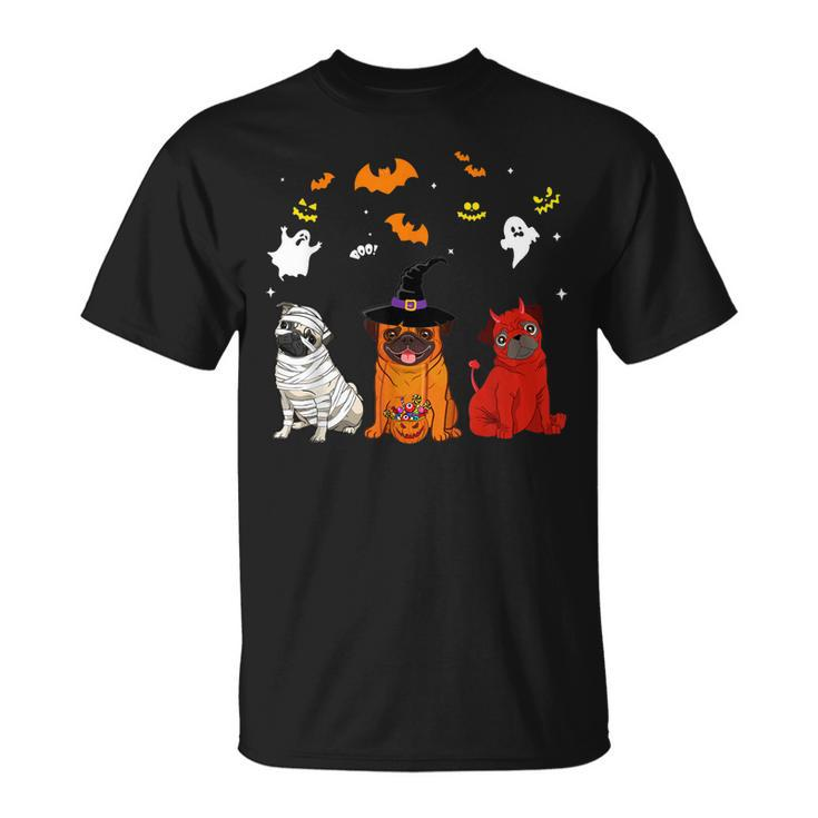 Halloween Pug Dogs Lovers Mummy Witch Demon Costumes  Unisex T-Shirt