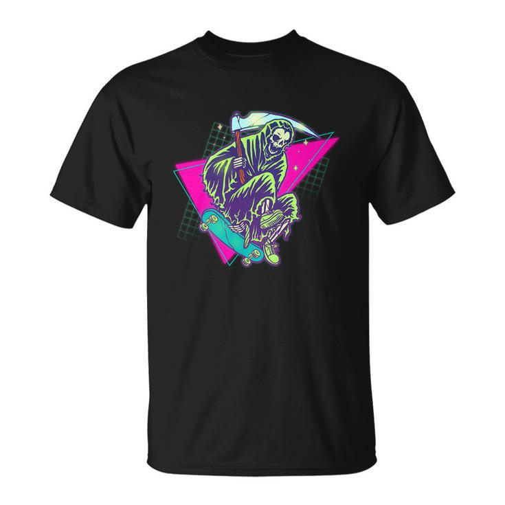 Halloween Retro 80S Skateboarding Grim Reaper Unisex T-Shirt