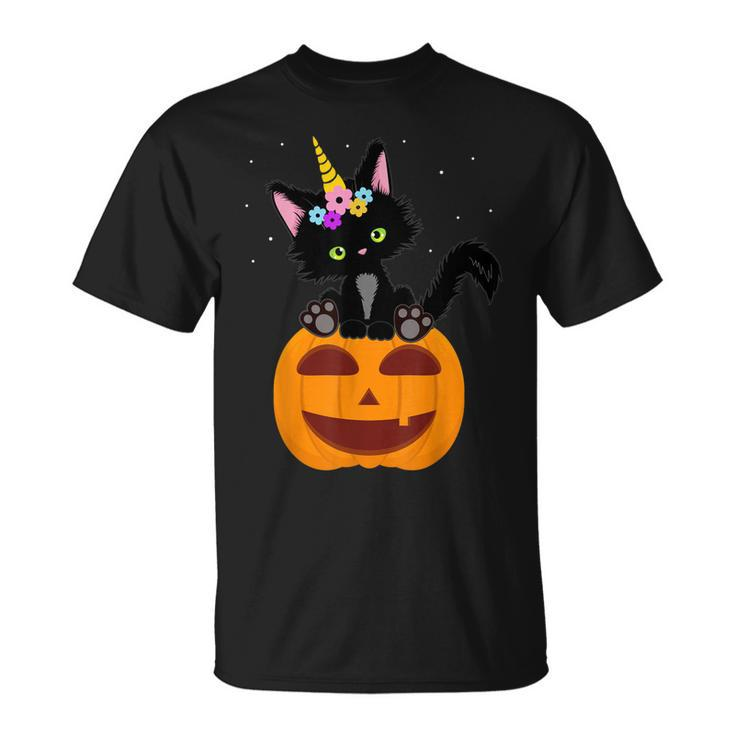 Halloween Unicorn Cat Black Pumpkin Scary Costume Girls Kids  Unisex T-Shirt