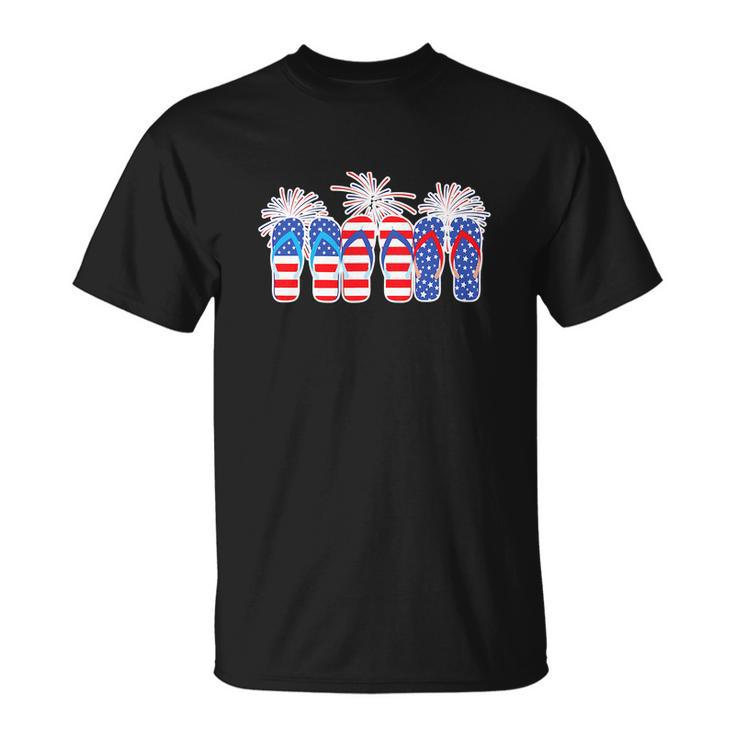 Happy 4Th Of July Flip Flops American Flag Unisex T-Shirt