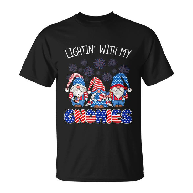 Happy 4Th Of July Lightin With My Gnomes Fireworks Unisex T-Shirt